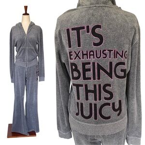 Vintage Y2k Juicy Couture Gray Velour Tracksuit Set Its Exhausting Being Juicy L